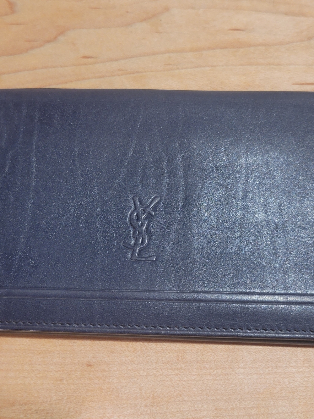 Yves Saint Laurent (YSL) Embossed Leather Wallet in Dark Navy - Picture 3 of 14